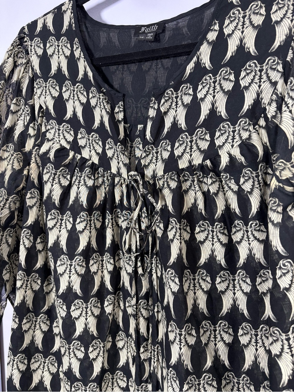 Faith Connexion Angel Wings Puff Sleeve Whimsical Goth Cotton Silk Tunic Dress M - Picture 3 of 9